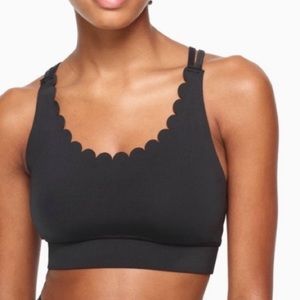 Kate Spade Sport Yoga black scalloped sports bra crisscross Strappy back